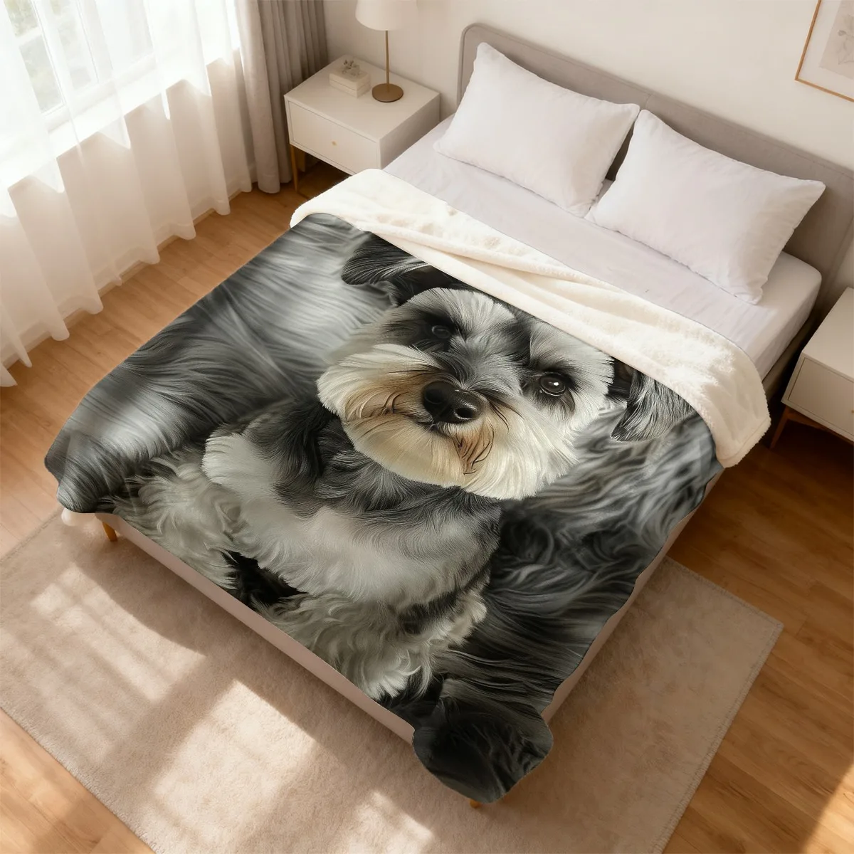 Blanket Schnauzer Portrait Pattern Printing Flannel Trendy Printing Blanket Comfortable Balcony Halloween Gift Exceptional Quali