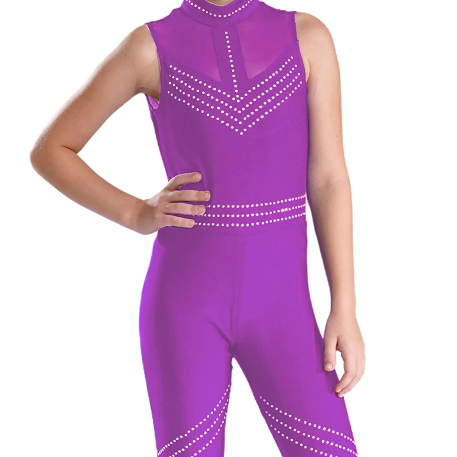 

Kids Girls Rhythmic Gymnastics Leotards Jumpsuits Shiny Rhinestone Long Sleeve Ballet Jersey Unitard Dancewear Bodysuit