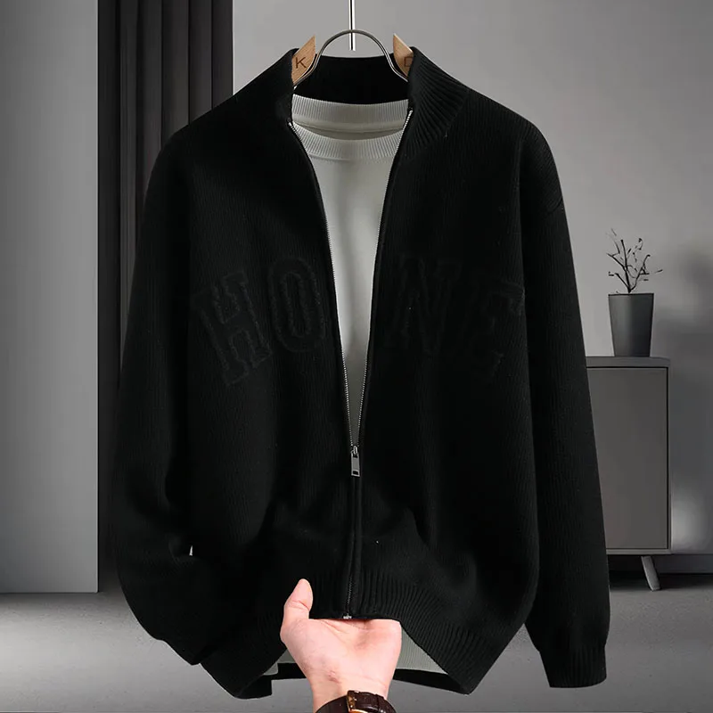 

2025 autumn and winter new stand up collar sweater knitted sweater men's cardigan men's jacket