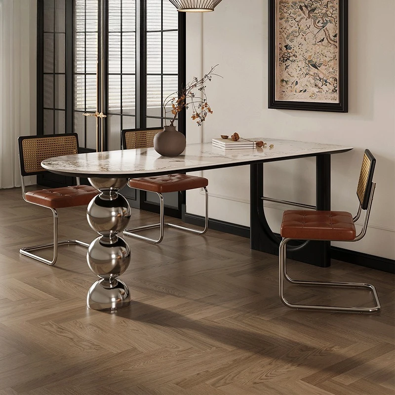 

French Bauhaus medieval semi-round solid wood dining table household black living room dining table desk integrated table