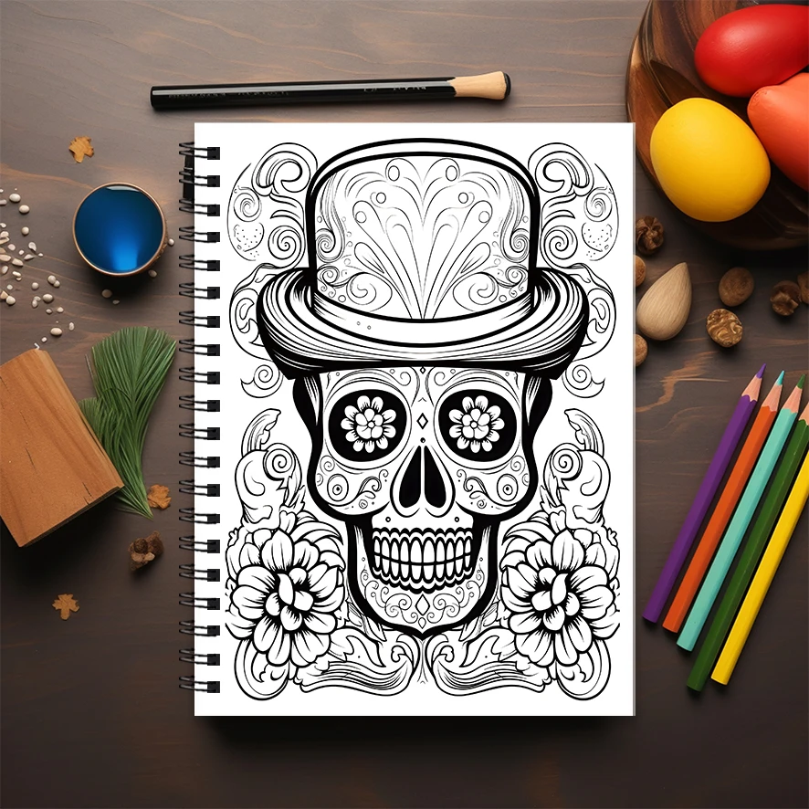 Schedelkleurboek voor volwassenen - 8,3 x 11,2 inch 22 pagina's kleurboek - helpt stress te verlichten en emoties kalmeren