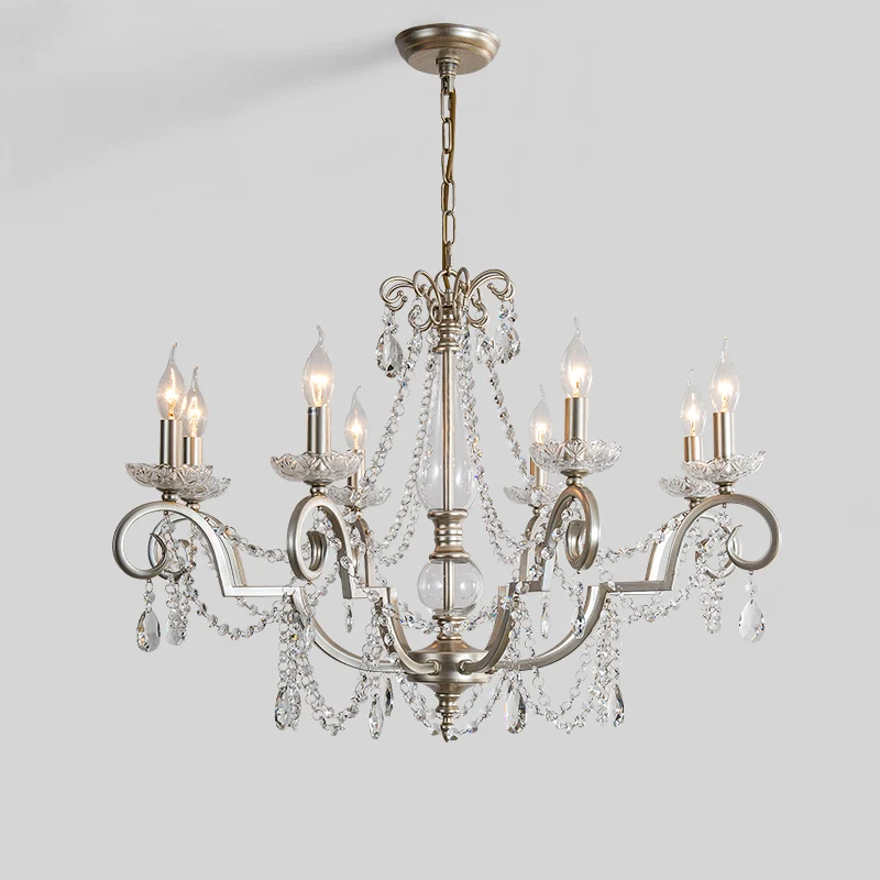 

American country living room dining room chandelier simple creative retro candle lamp French warm bedroom crystal chandelier