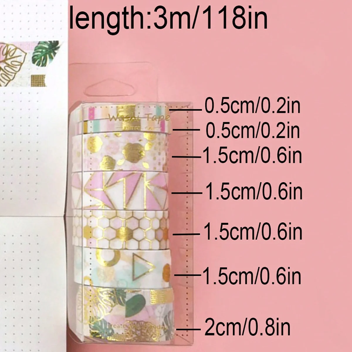 7ロール、クリエイティブな金箔紙和紙テープ、ノート、フォトフレーム、ギフトボックスの装飾に最適、絶妙なギフト