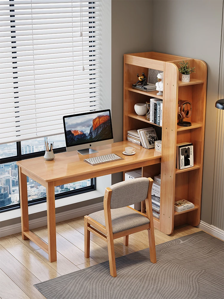 مكتب من الخشب الصلب، خزانة كتب، مكتب كمبيوتر، مجموعة رف كتب لغرفة النوم، مكتب كتابة مزدوج للطلاب #3