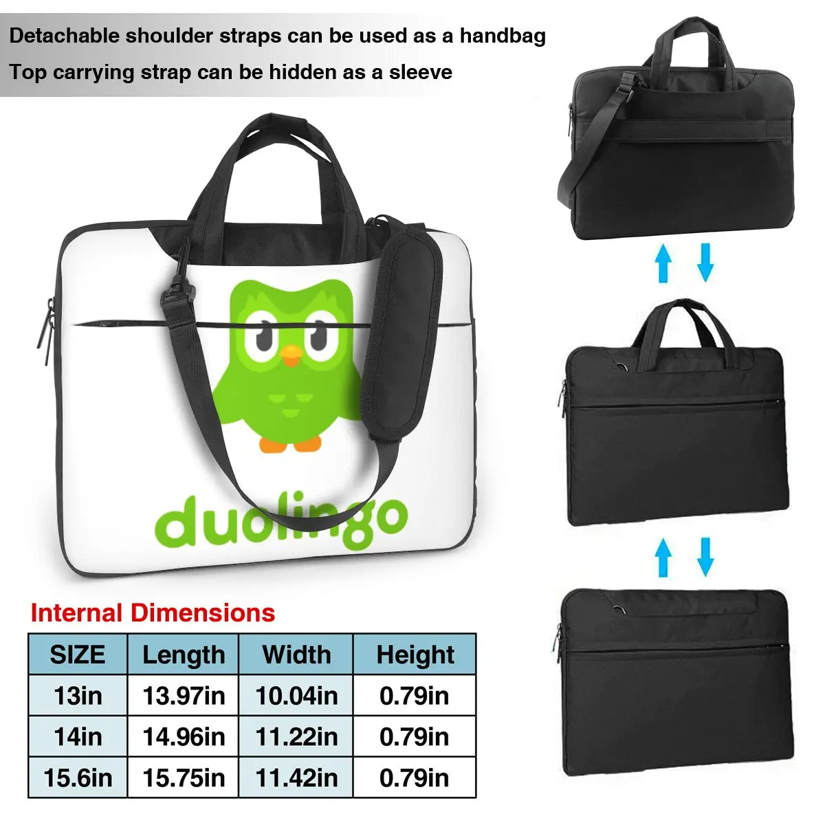 Duolingo Owl Duo Laptop Bag Shockproof Case Computer Bag 13 14 15.6 Inch Crossbody Laptop Pouch For Macbook Pro Air