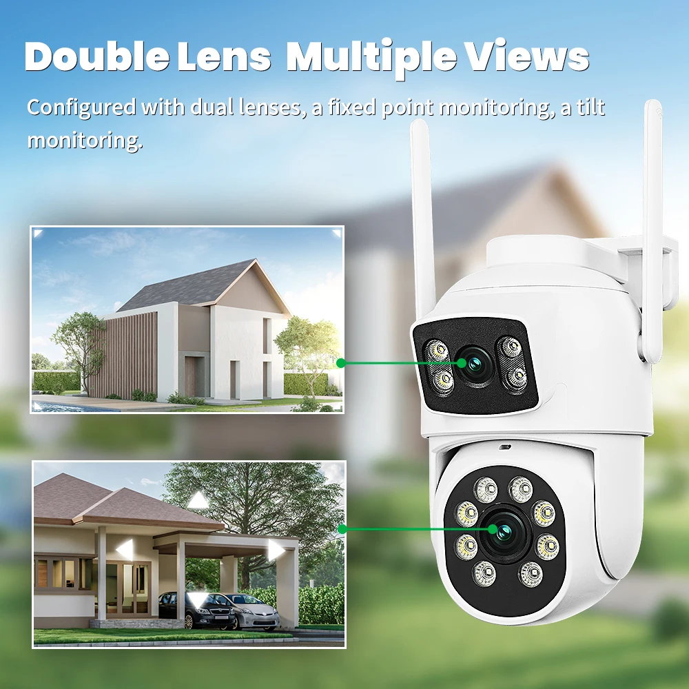 كاميرا مراقبة منزلية لاسلكية ثنائية العينين ، شاشة مزدوجة ، جهاز تحكم عن بعد ، هاتف
