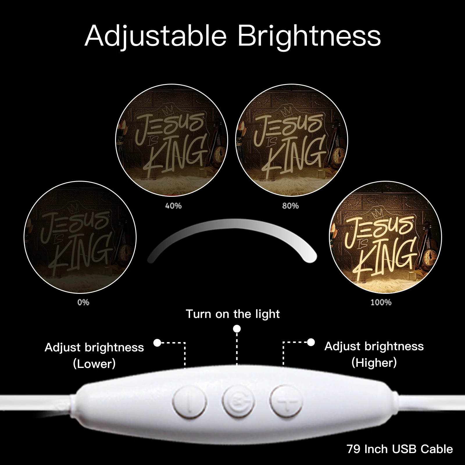 Jesus is King Neon Sign LED Dimmable Jesus Neon Light Wall Hanging Decor for Bedroom Easter Party Wall Decor God Light Sign