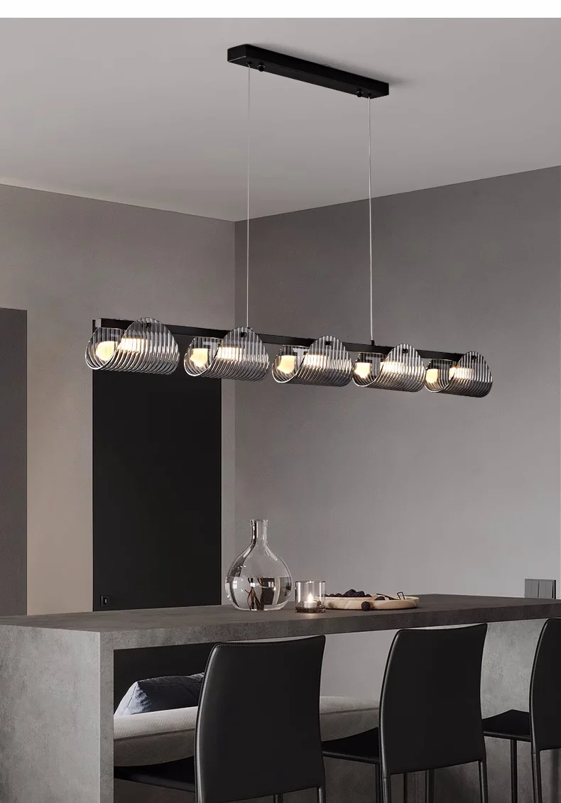Black LED Pendant Lights Dining Room Smoky Gray Glass