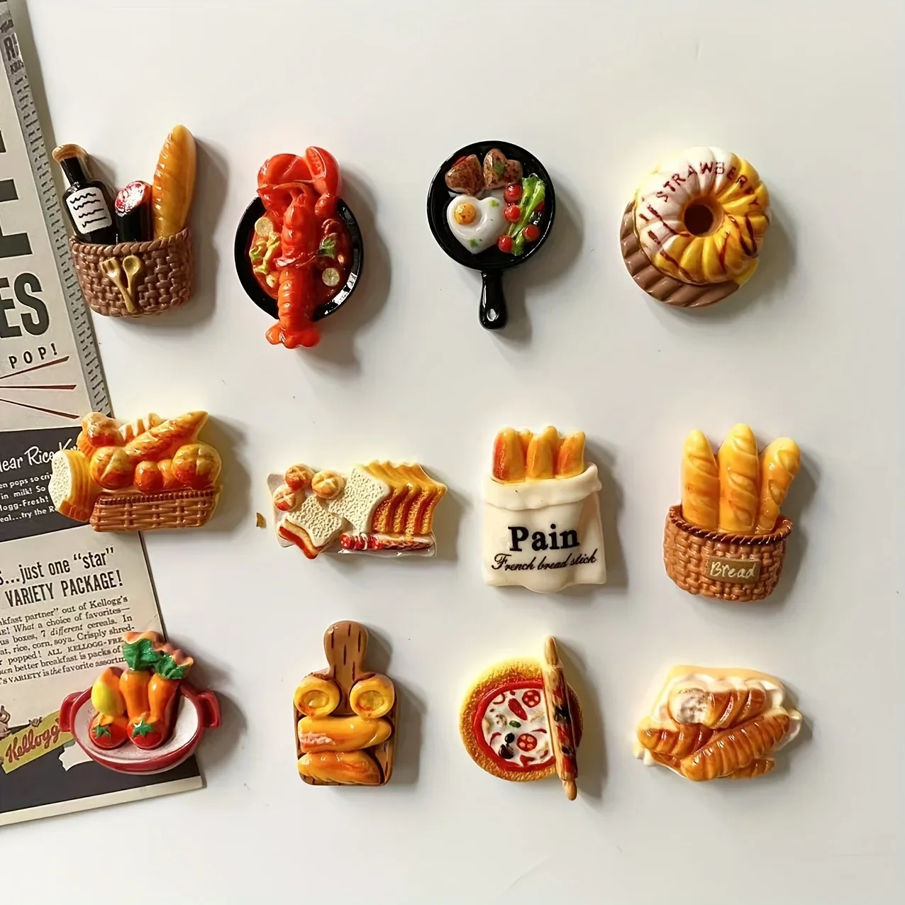 Realistic Food Fridge Magnets,Mini Bread Lobster Vegetable Refrigerator Magnets Kitchen Decor Photo Note Holder Gift