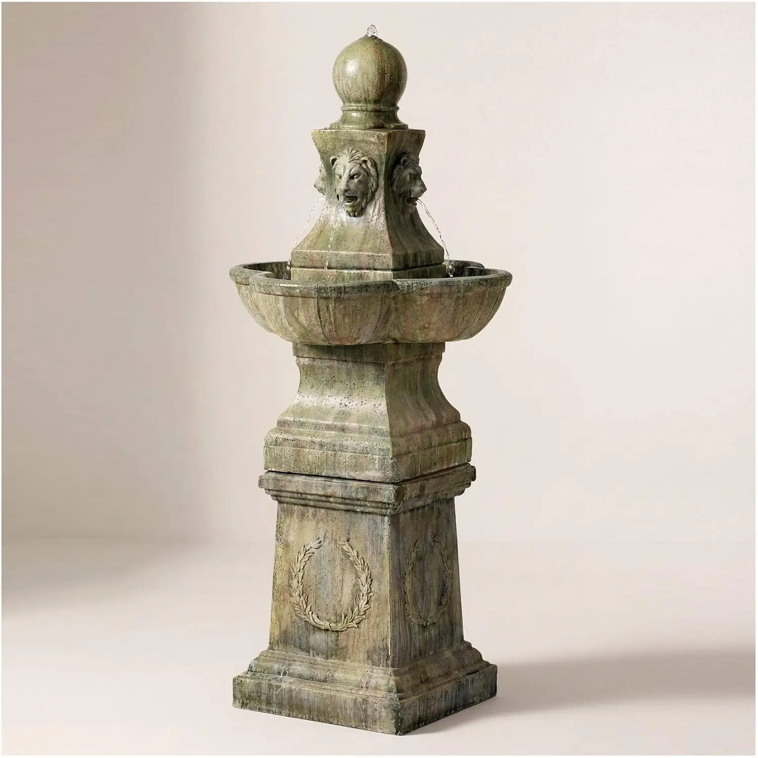 Large 54 Inch High Garden Pedestal Outdoor Fountain Italian Faux Stone Floor Standing Tall Bubbler Water Feature Outside Patio Y
