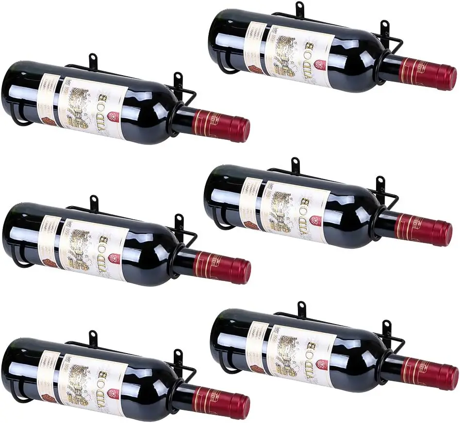 

Set of 6 Wall Mounted Wine Rack Holders - Metal Display with Hardware for Red Wine Bottle Storage