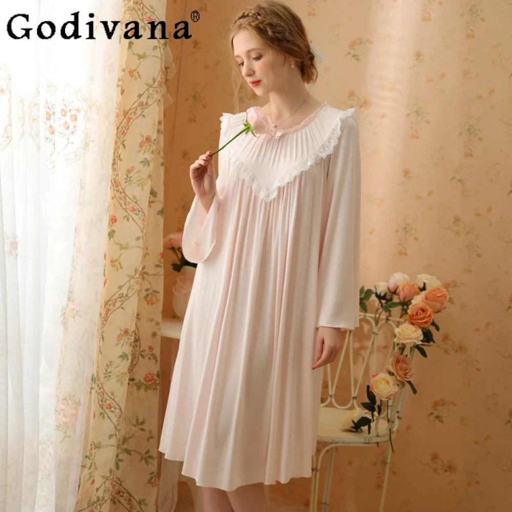 

Pajamas French Vintage Women Sleepwear Long Princess Dress Sleepshirts Casual Homewear Sweet Nightgowns