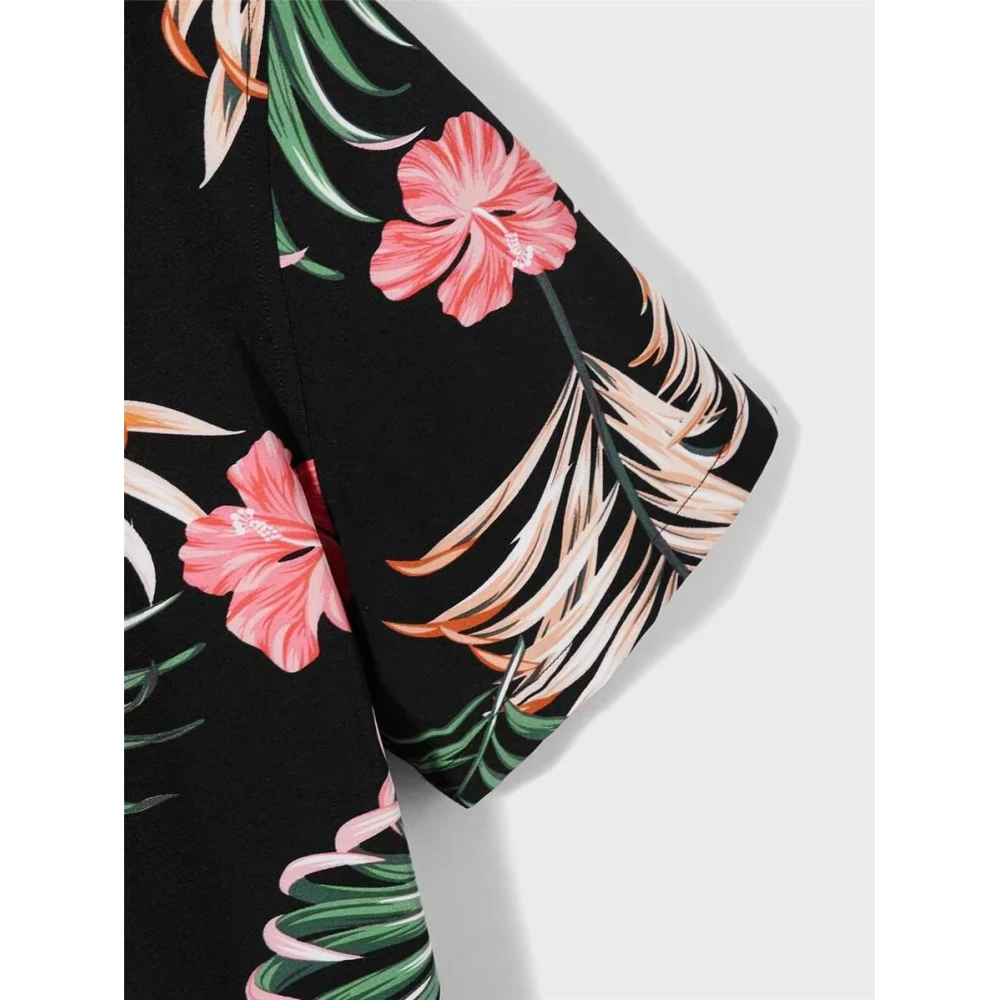 เสื้อฮาวาย Ropical Botanical พิมพ์แขนสั้นลําลองปุ่มลงเสื้อผู้ชายฤดูร้อนวันหยุดสบายๆแฟชั่นเสื้อ Larg