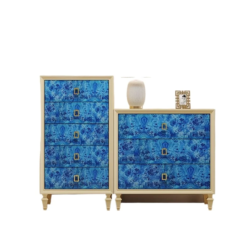 Modern simple wind blue tree tumor veneer decorative cabinet new solid wood storage side cabinet, drawer cabinet