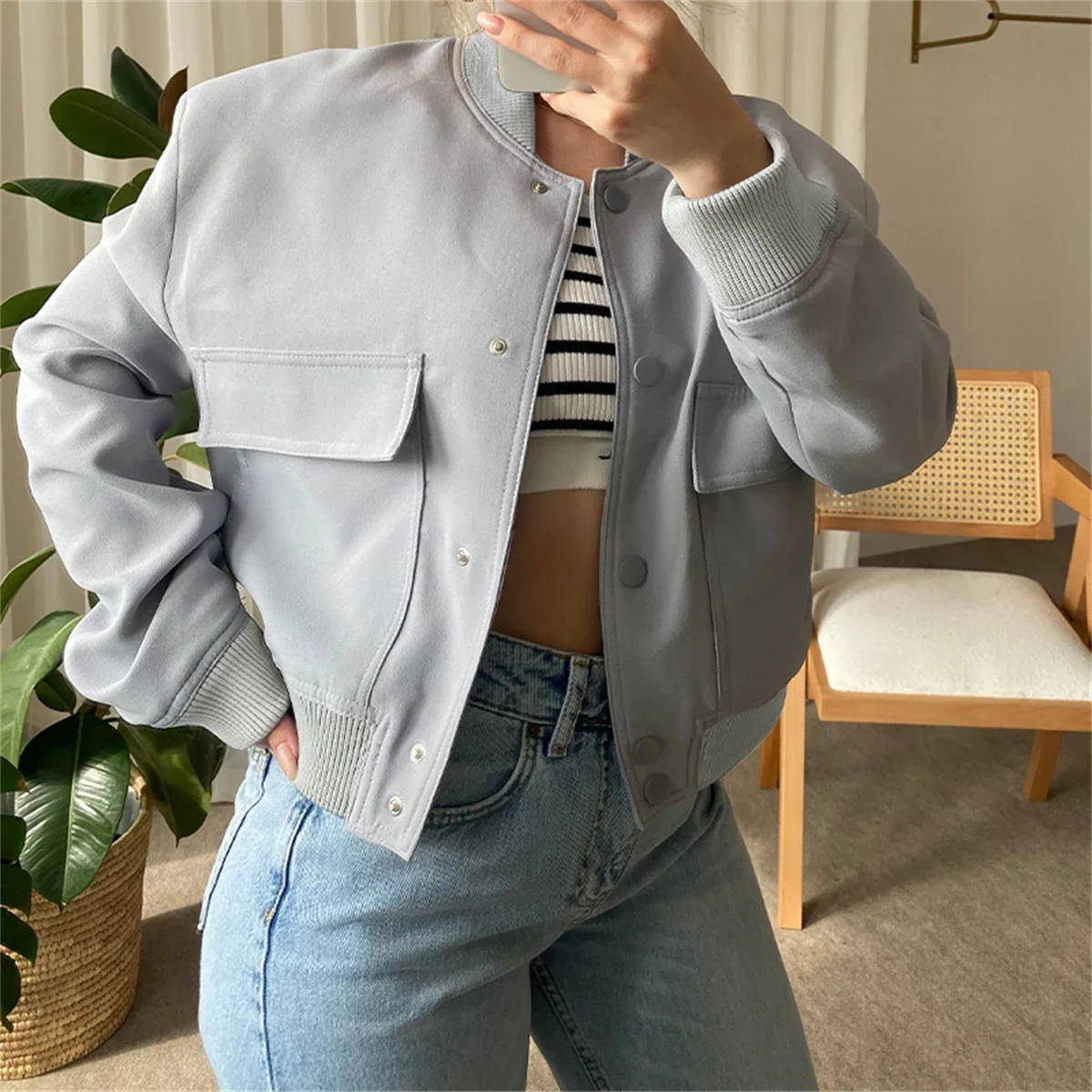 

For Women 2025 Autumn Spring Long Sleeve Pocket Coat Lady Vintage Loose Streetwear Chic CasualFashion Single Breasted Jacket