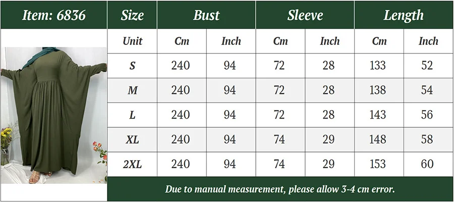 Damen Modest Abaya Maxikleid mit Fledermausärmeln, Hoher Taille, Plissiert, Islamisches Gewand, Ramadan Eid Casual Party Einfarbige Muslimische Kleidung – Detail 1