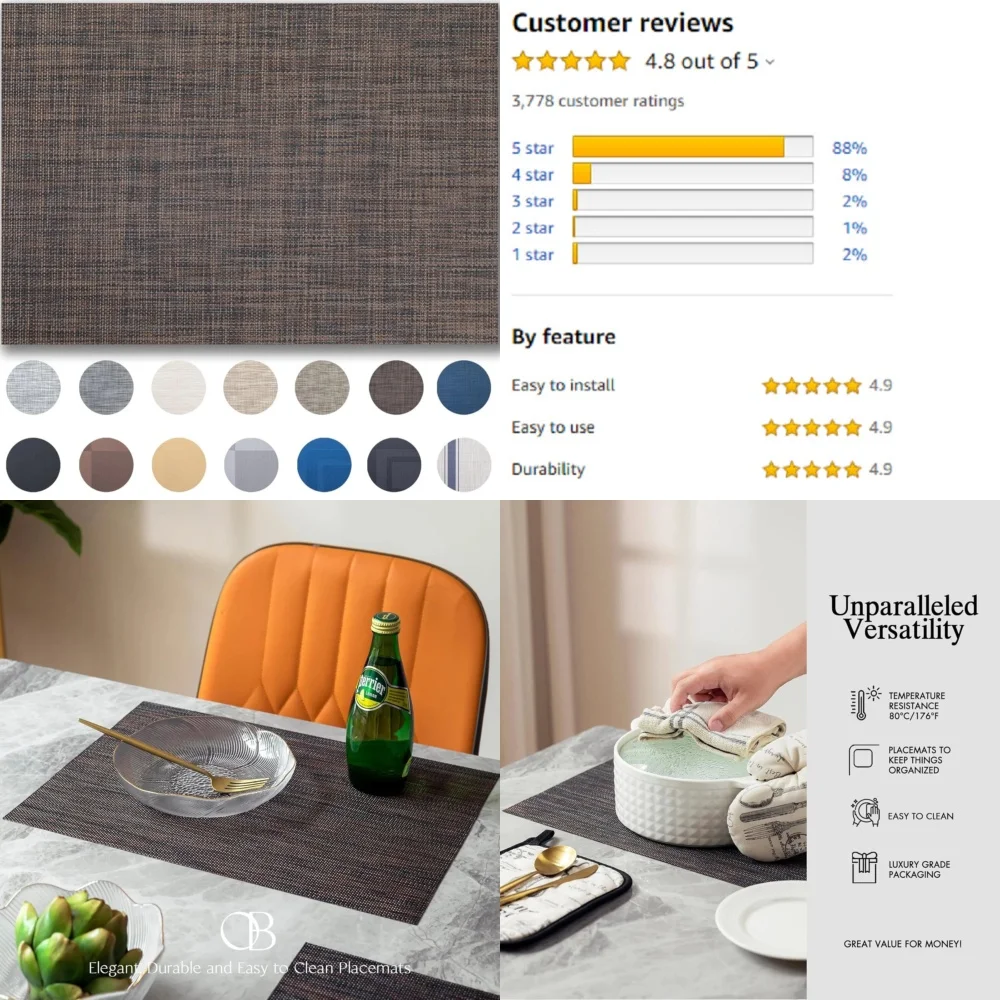 

PlacematsPlacemats Set of 4 Easy Clean Woven Vinyl Table Mats for Dining Room Kitchen Waterproof Heat Resistant Modern Design