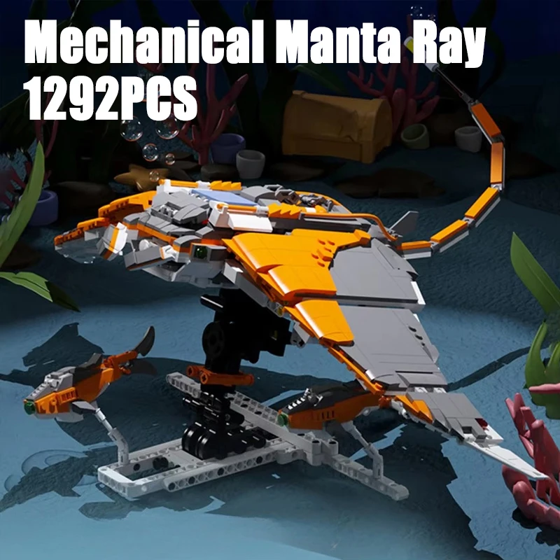 

1292 шт. механические строительные блоки Manta Ray, игрушки, глубоководная бионика, рыбки, кирпичи, игрушки с подставкой, идеальные подарки для детей и взрослых