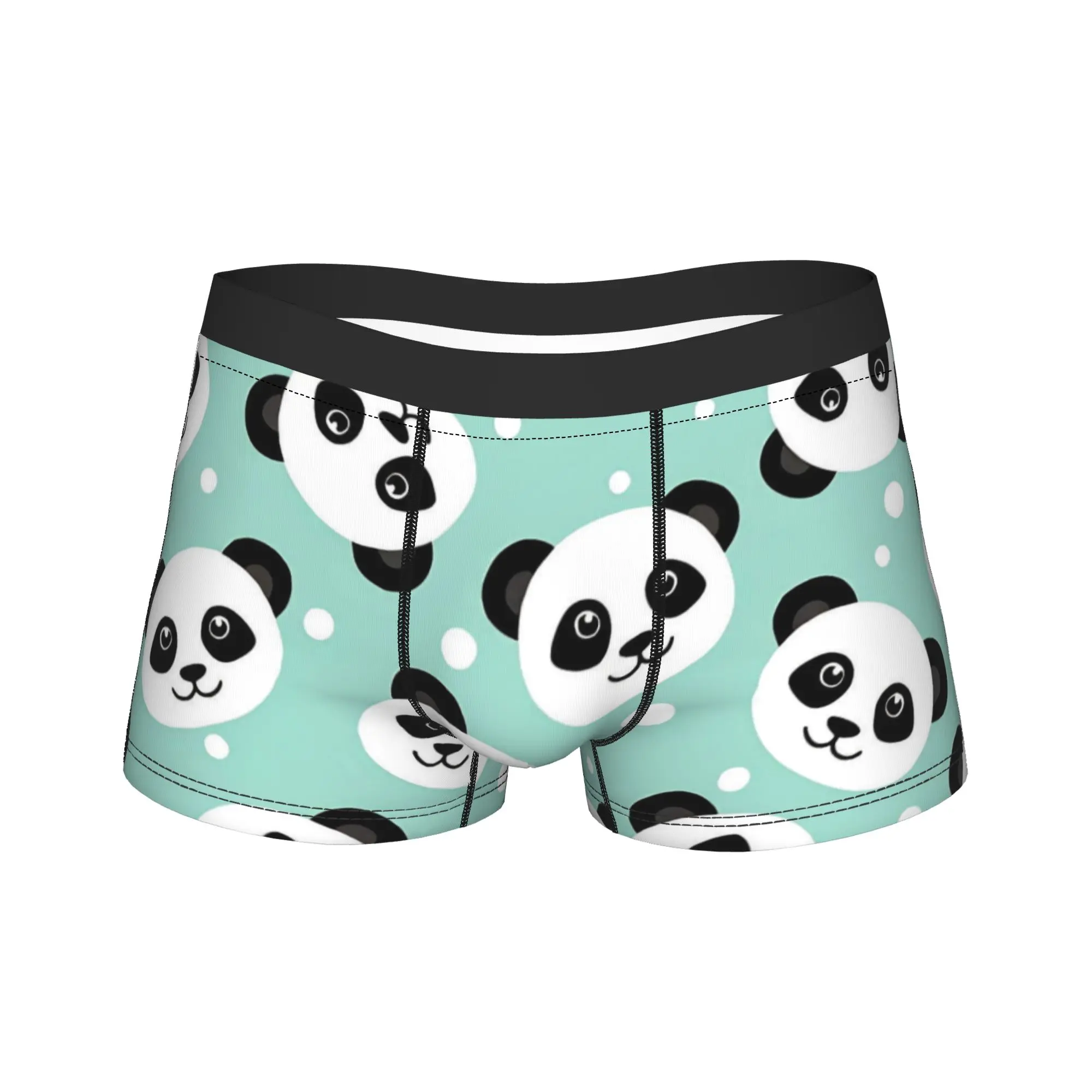 

Cute Panda Face On Mint Green Background Boxershorts Pouch Underwear Hot Sale Print Shorts Briefs Novelty Male Panties 2XL