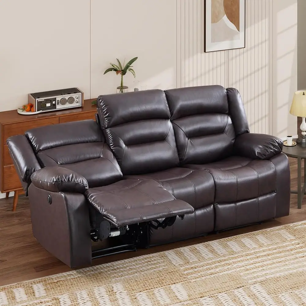 

Brown Premium Leather 3-Seater Power Reclining Sofa with Drop-Down Table and Cup Holders