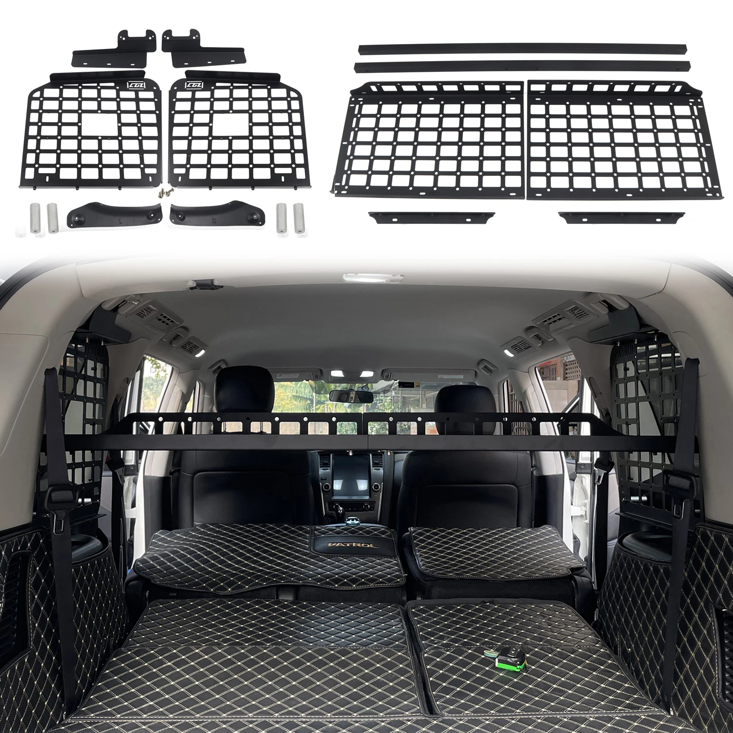 

For Nissan Armada Y62 2017-2024, Patrol Y62 2010-2024 Car Rear Trunk Molle Storage Panel Organizer Car Accessories