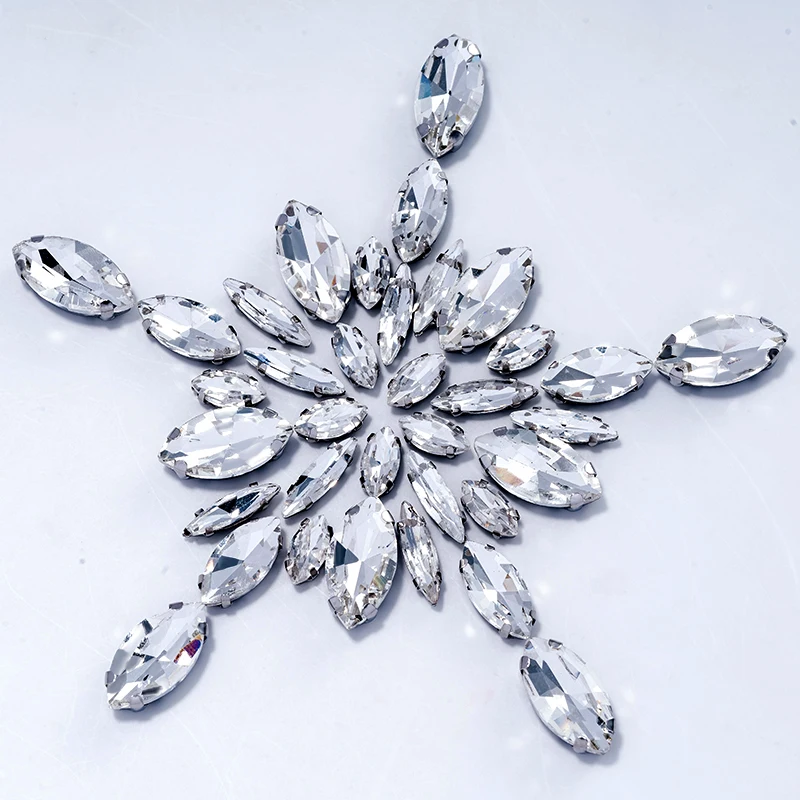 QIAO Mehrfachform Gemischte Größen Glas-Aufnähstränen Flache Rückseite Klare Kristallsteine für Hochzeitskleid-Accessoires – Detail 13