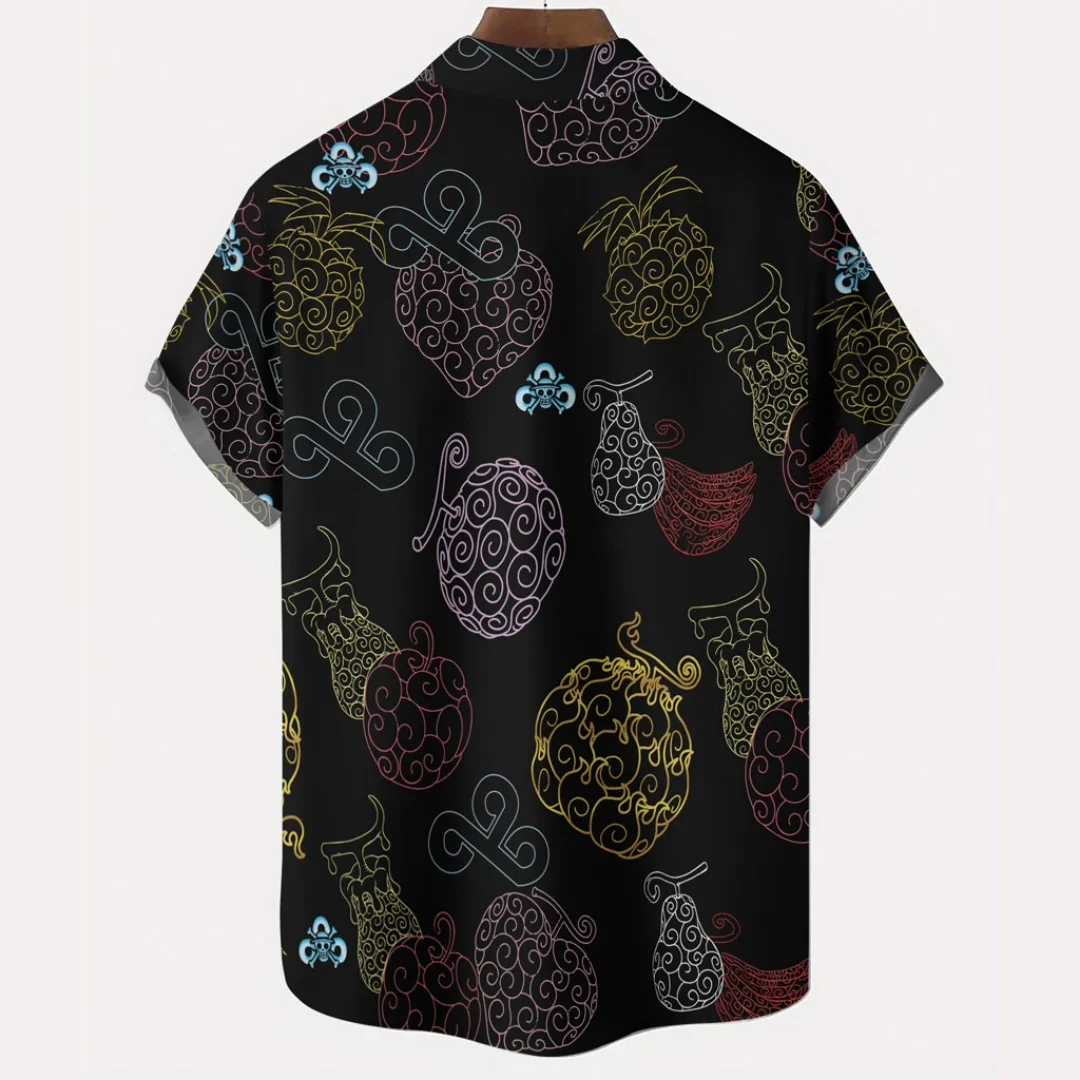 Hawaiian Devil Fruit Sketch Button Shirt Summer Men's Casual Quick Dry Short Sleeve