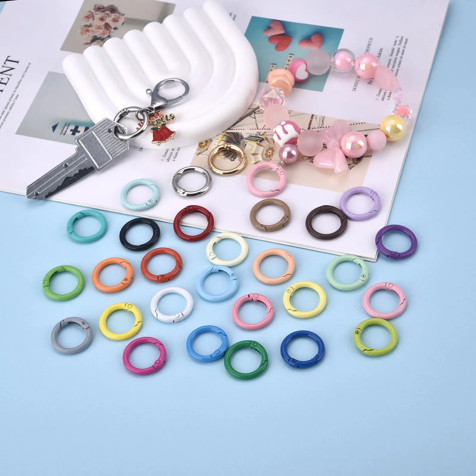 10pcs Colorful Metal O Ring Keyring Spring Buckles DIY Jewelry Openable Round Carabiner Keychain Clasp Bag Clips Snap Hook Tool