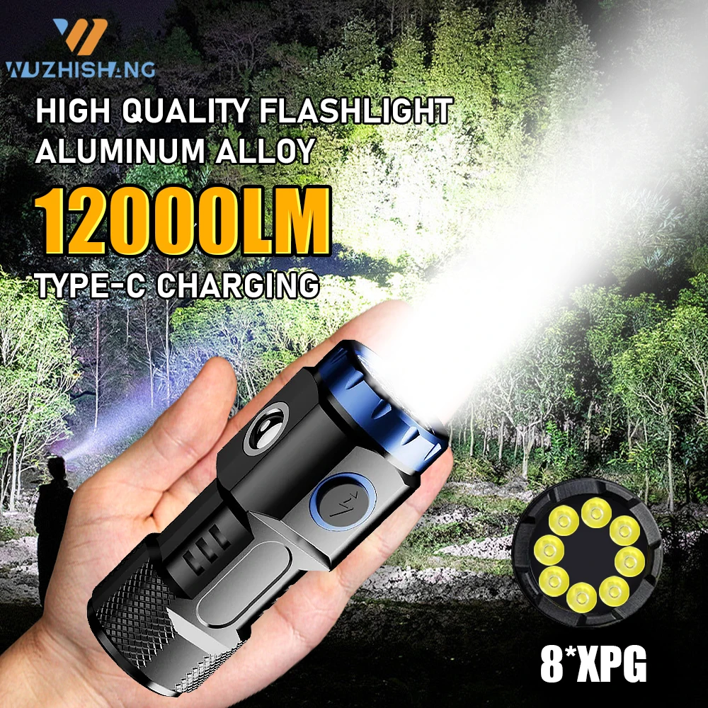 High Quality 4/6/8*P35 LED Flashlight ABS Super Bright Torch Rechargeable USB Light Waterproof with CAP CLIP for Hiking Camping