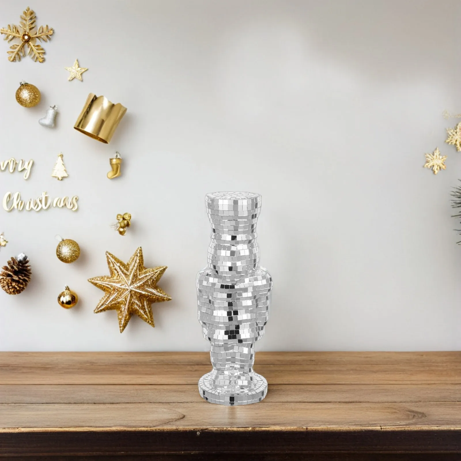 

Christmas Decorations Nutcracker Soldier Mirror Ball Reflective Figures Disco Statue Silver Ornament