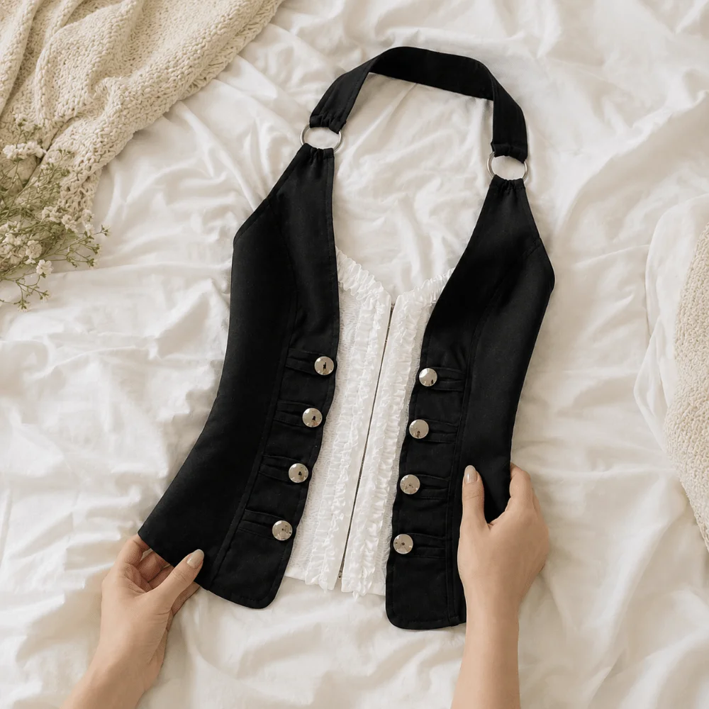 Streetwear Sleeveless Slim Crop Top Fishbone Spicy Girls Style Front Closure Camisole Skin-friendly Breathable Women Corset Lady