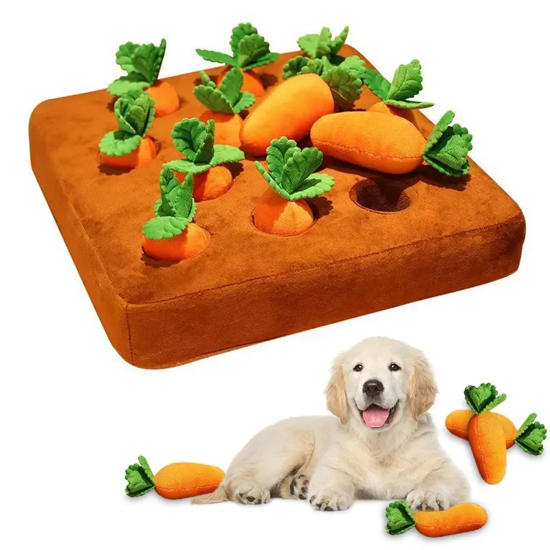 Pet Carrot Plush Toys Interactive Tooth Cleaning Toy Plush Vegetable Field Chew Toy Sniff Training Hidden Food Toys Dog Toys