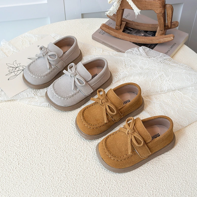 Autumn Boys Girl's Loafers Bowknot Hook-loop Chunky Daily Kid's Flat Shoe Solid Colors Anti-slip Fashion Versatile Children Shoe