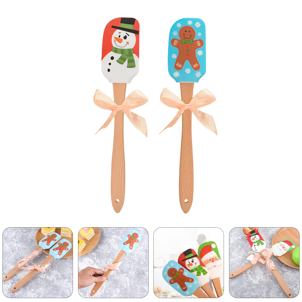 

2 pcs Christmas Silicone Baking Scrapers Cream Spatulas Beech Handle -40°C To 230° Grade Scraper For Butter Cake
