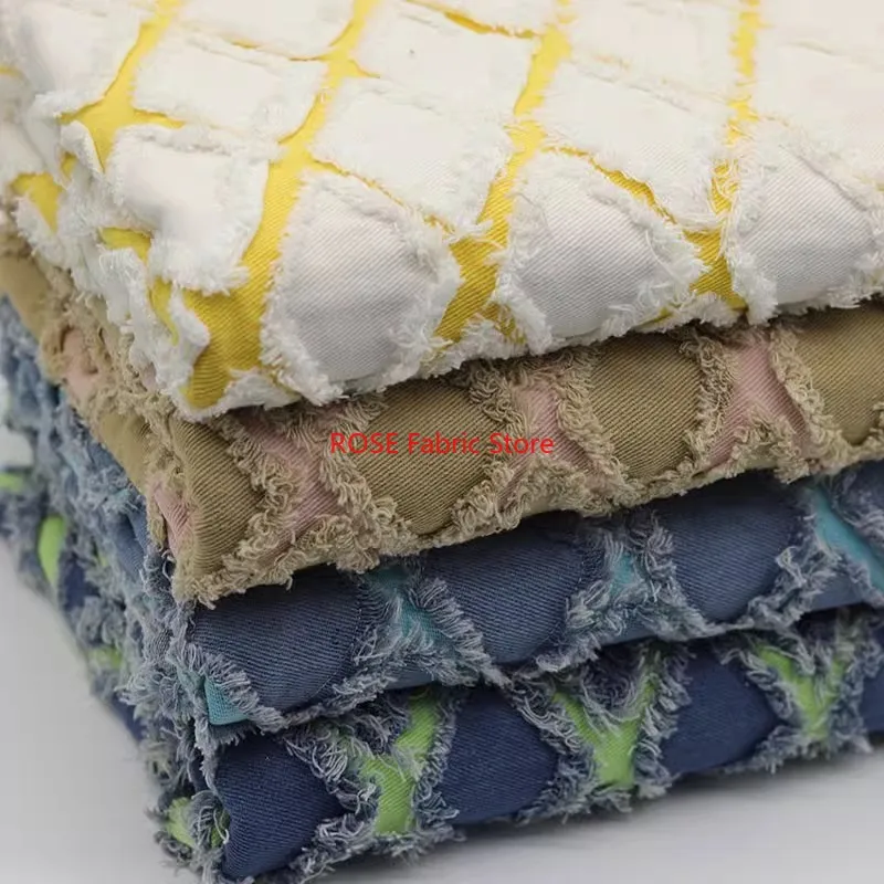 1 Meter Cotton Double Side Plaid Quilting Embroidery Jeans Fabric Thick High End Denim Jacquard Sewing Bags Coat Blazer