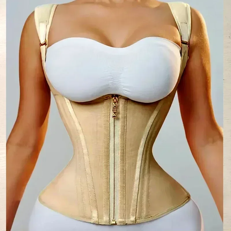 Body Shapewear Double Compression Waist Trainer Corset Adjustable Zipper and Hook-eyes Flat Belly Body Shaper