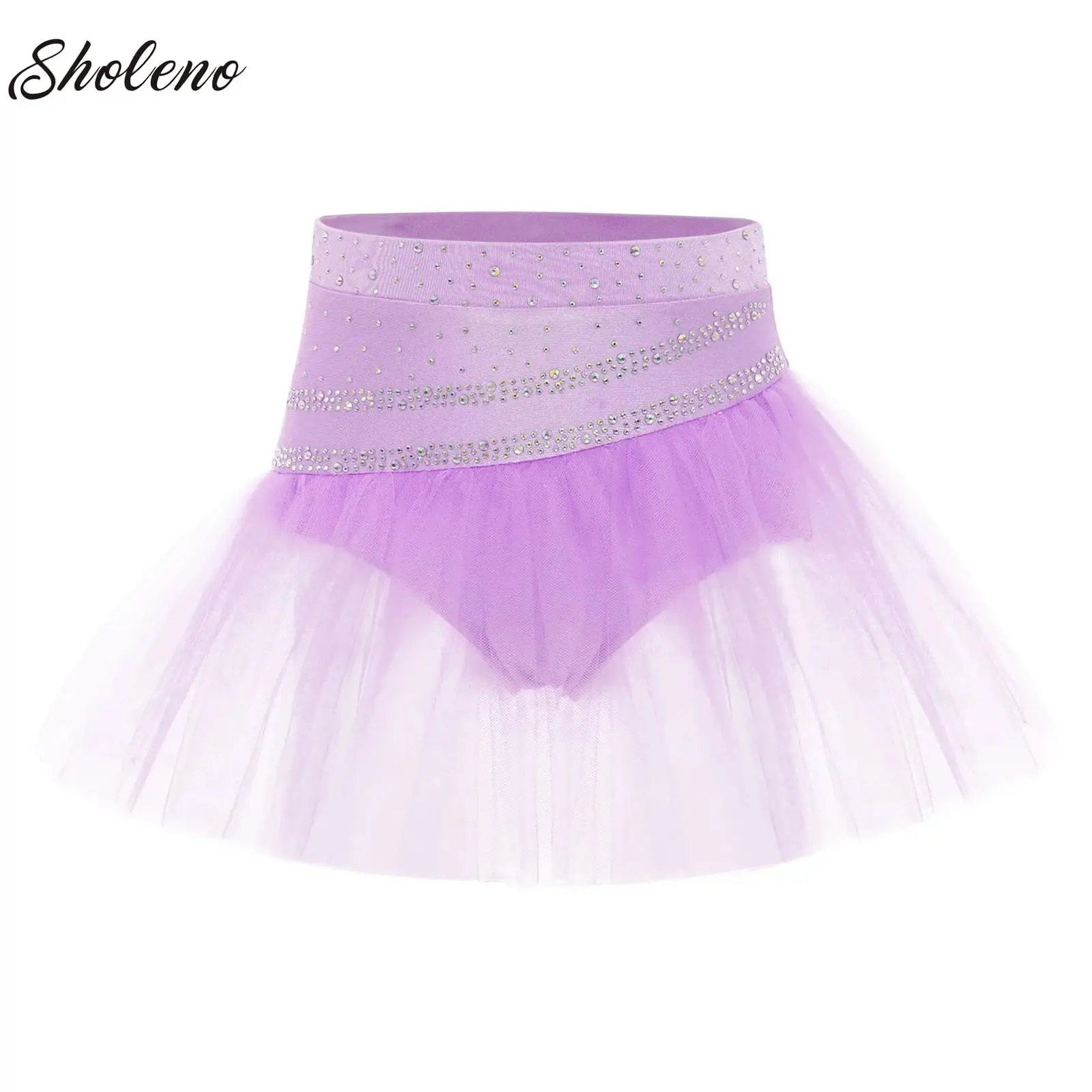 

Kids Girls Lyrical Dance Skirt Modern Contemporary Stage Performance Costumes Ballet Dance Tulle Skirt Shiny Rhinestones Skirts