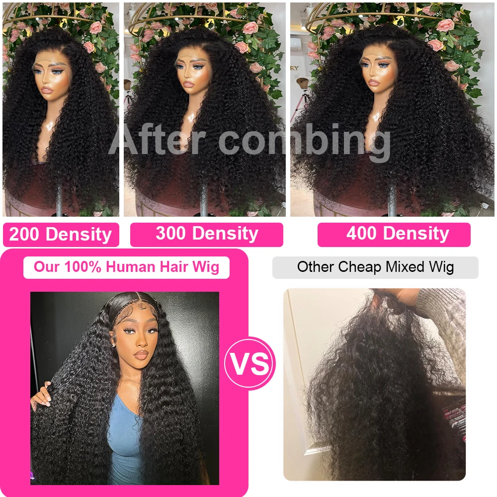 Double Drawn 400 Density Kinky Curly 13x4 HD Lace Front Wig High Density Preplucked 13x6 Lace Frontal Human Hair Wigs For Women