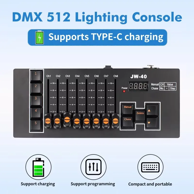 Mini contrôleur DJ DMX512 rechargeable 40 canaux, console type C, pour scène, discothèque, mariage, fête
