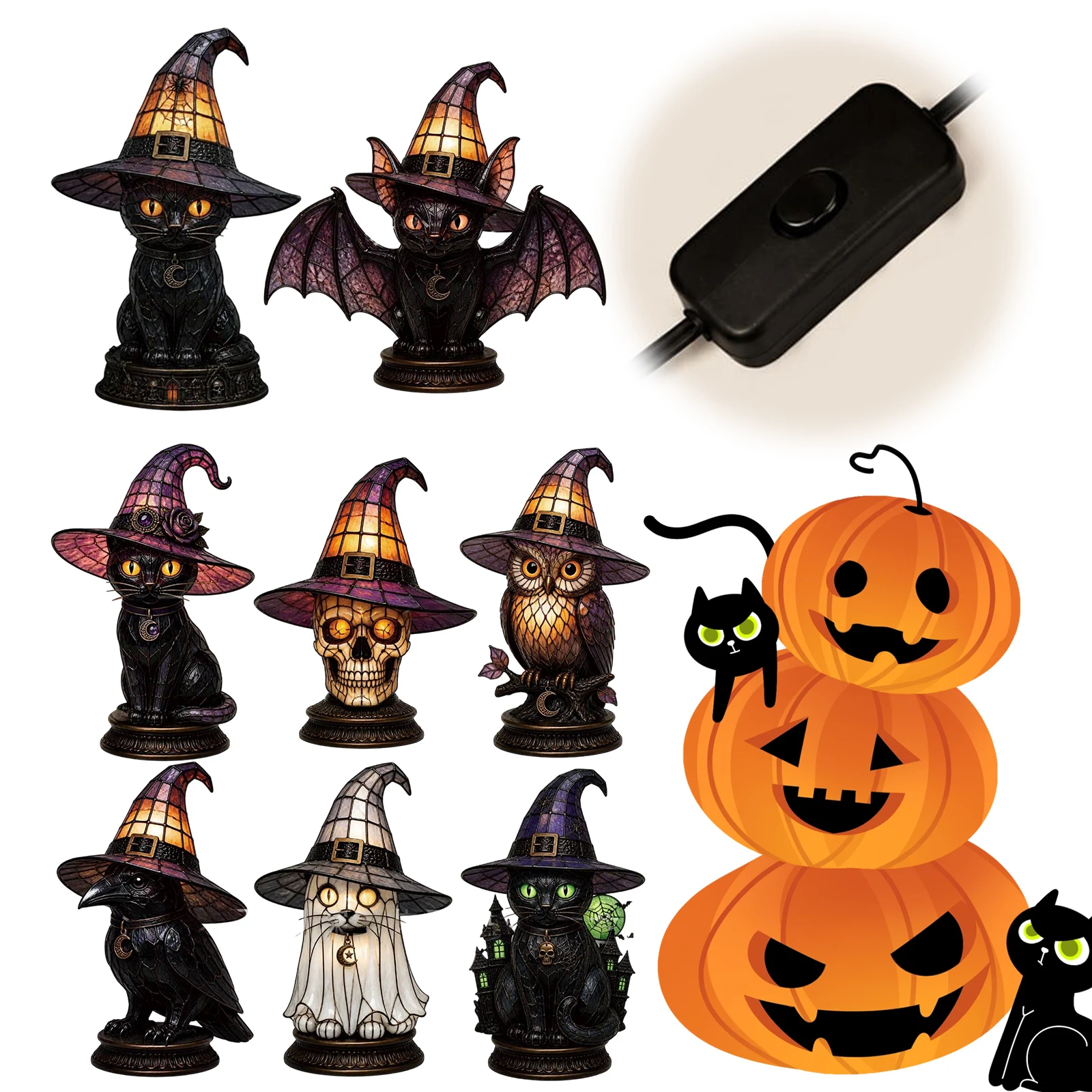 Handcrafted Retro Resin Witches Lamp Halloween Decorations for Colorful Wizard Hat Lamp Gifts for Mysterious Bedroom Atmosphere