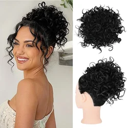 Extensões sintéticas desarrumadas do Chignon do pão, onda curta encaracolado, buns elásticos do cabelo do cordão, rabo de cavalo inchado, peruca falsa, 10