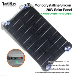 20W ETFE Solar Panel DC Type-C USB 18V 5V Output Mobile Solar Powerbank Portable PV Plate for Phone, Storage Battery Charge