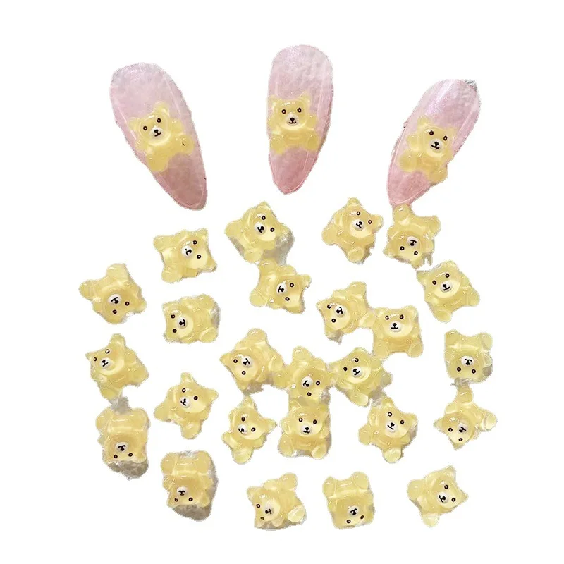 20Pcs/Lot Summer Nail Art Bear Jewelry New Transparent Crystal Three-dimensional Resin Bear Finished Nail Art Accessories Net Re