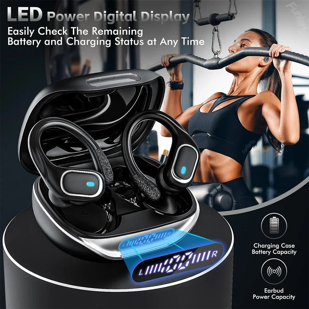 Wireless Earbuds Bluetooth 5.3 Headphones Stereo Ear Buds, ENC Noise Cancelling Mic,IPX7 Waterproof Earphones with Hook Earphone