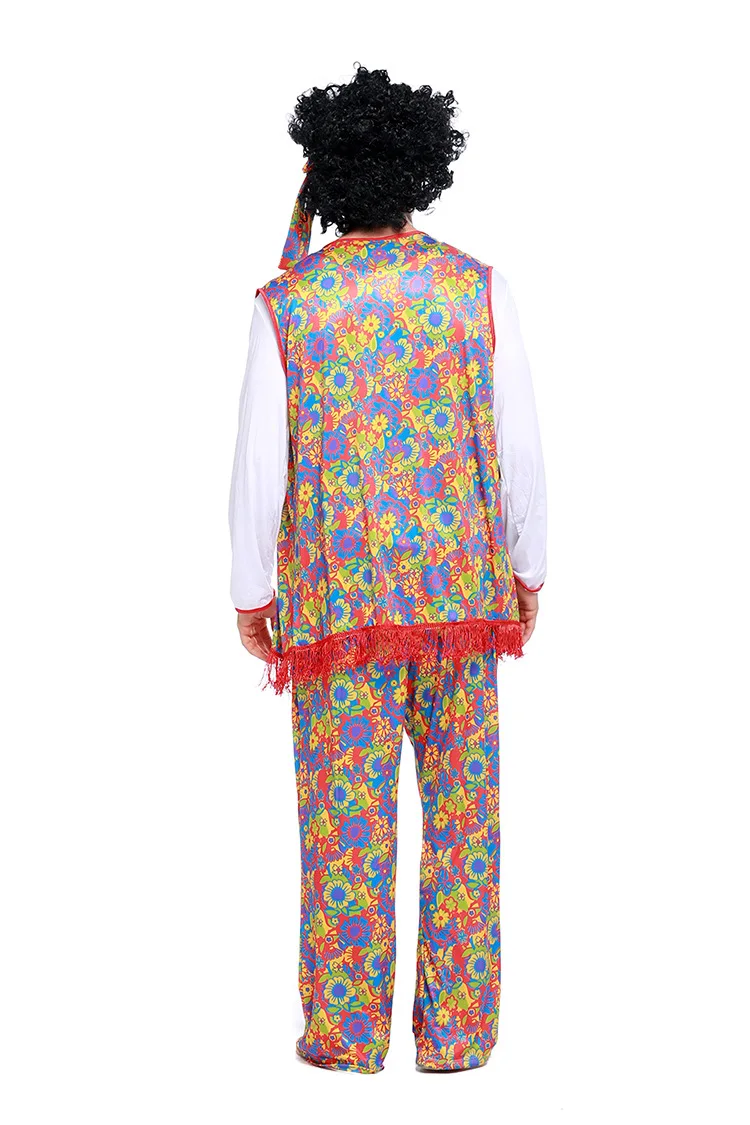 Fantasia Hippie Cosplay com Peruca Masculina, Peace Love, Roupa Retro para Festa de Halloween, Carnaval, Rock, Disco, Anos 70, Anos 80