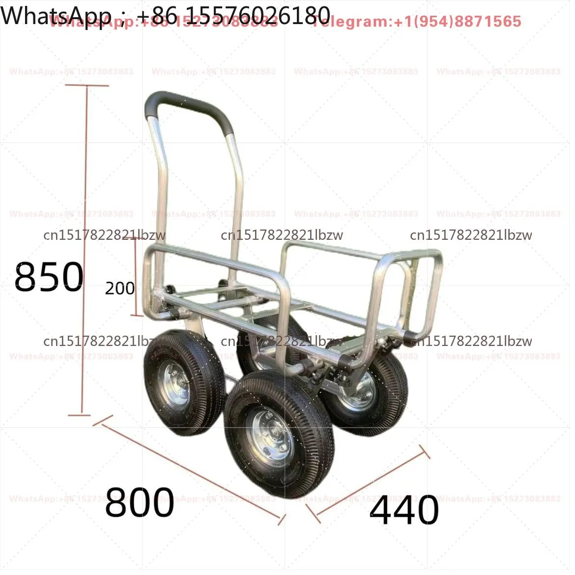 Aluminum four-wheel silent flat trolley with frame four-wheel pulling flat trolley