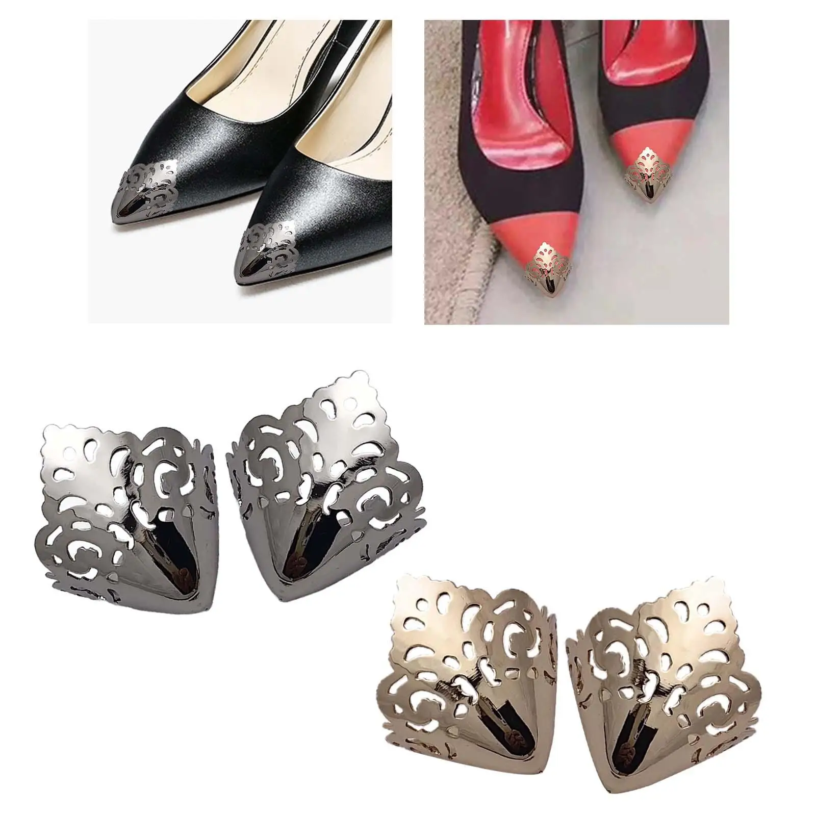 ตัวป้องกันหัวรองเท้าโลหะ 2 ชิ้น สำหรับผู้หญิงและเด็กผู้หญิง แบบโปร่ง ตกแต่งสีพื้น เรียบหรู ขนาดเล็ก สำหรับปกป้องรองเท้า