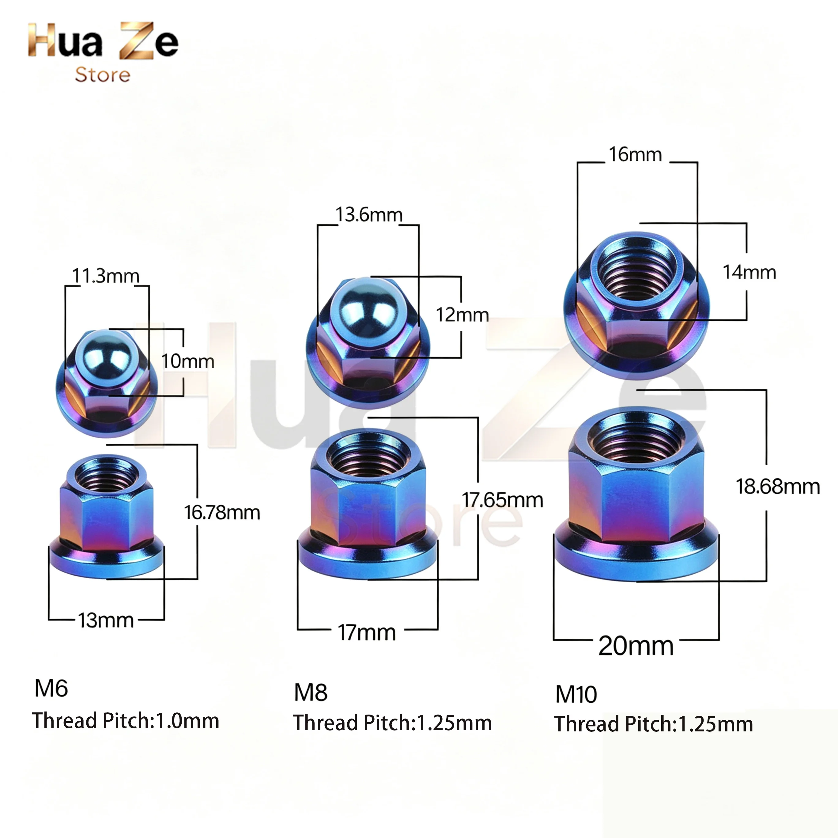 Grade5 TC4 Titanium Dome Head Flange Nut M6 M8 M10 for Bicycle Motorcycle Car DIN6923, 1Pcs / 8Pcs