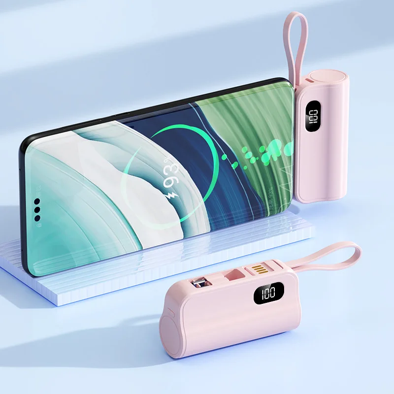 New Dual Plug Portable Mini Pocket Capsule with Its Own Cable Power Bank 10000mAh Tail Plug