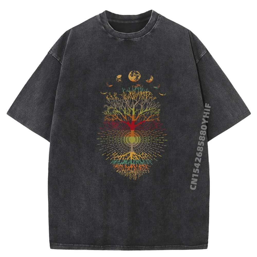

Phases Of The Moon Ретро 60 Is 70 Is Vibe Tree Of Life Мужские футболки с рисунком Мужская потертая рубашка большого размера Классическая